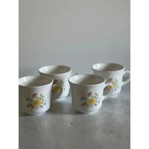 Vintage 1970s (4) Corelle Cups / Mugs, Coffee / Tea "Spring Meadow" Floral mugs